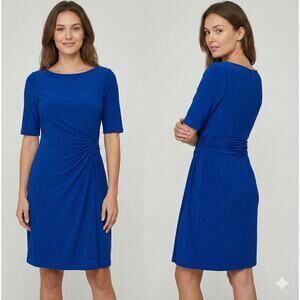 London Style Collection Size 4 Royal Blue Short Sleeve Dress Polyester Spandex